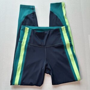 Athleta Crunch 7/8" Colorblock Supersonic Blue Lime Green Tight Legging